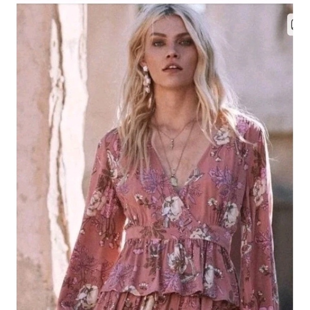 spell and the gypsy collective S Floral Puff Sleeve Wrap Blouse In Rosa